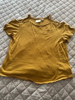 Maeve Mustard Open Shoulder Short-Sleeve Cotton Tee